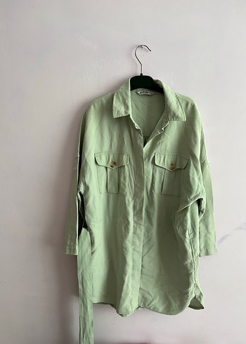 Düğmeli Yeşil Midi Gömlek - Görsel 3