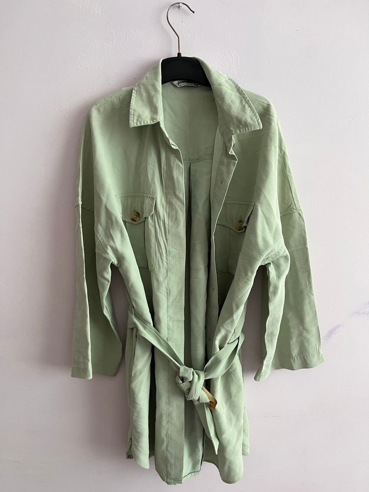 Düğmeli Yeşil Midi Gömlek - Görsel 2