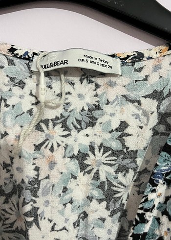Pull and Bear Gri Bohem Volanlı Uzun Elbise