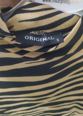Diğer Kahverengi Zebra Desenli Boğazlı Kadın Bluz