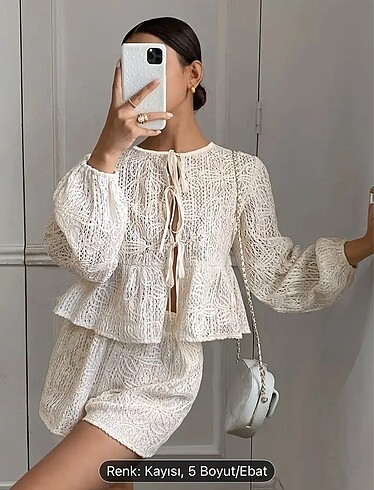Diğer Şık Kadınlar için Vintage Dantel Delikli Crochet Üst, Fener Koll