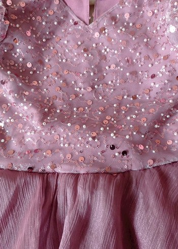 Kız Çocuk Pembe Fırfırlı Elbise abiye - Görsel 2