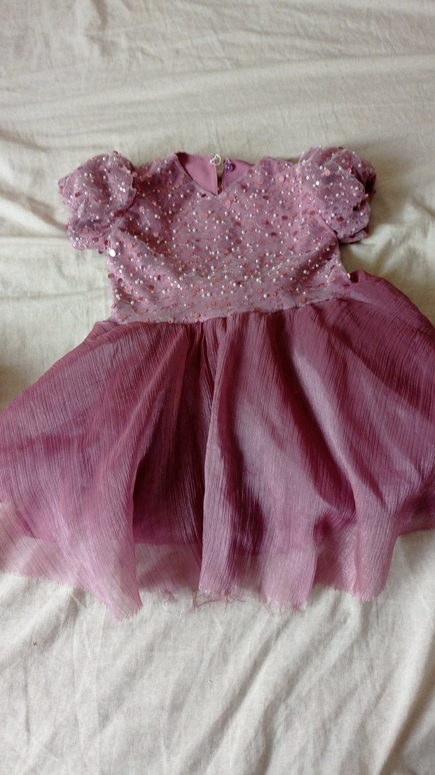 Kız Çocuk Pembe Fırfırlı Elbise abiye - Görsel 3