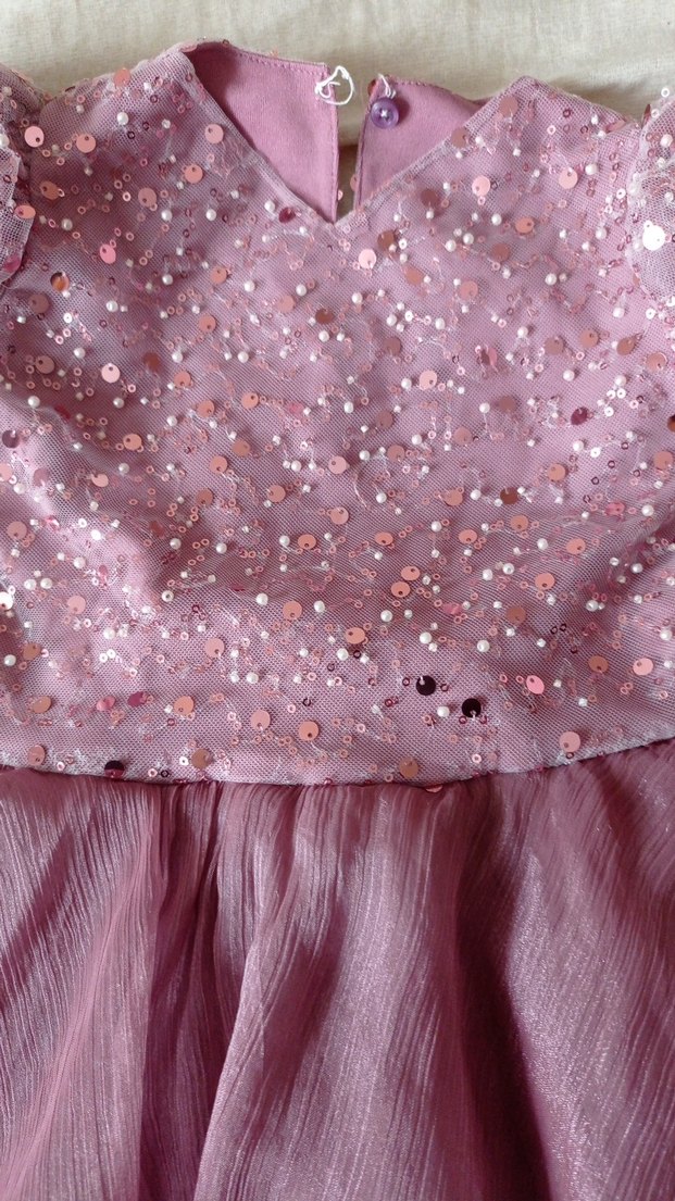 Kız Çocuk Pembe Fırfırlı Elbise abiye - Görsel 2