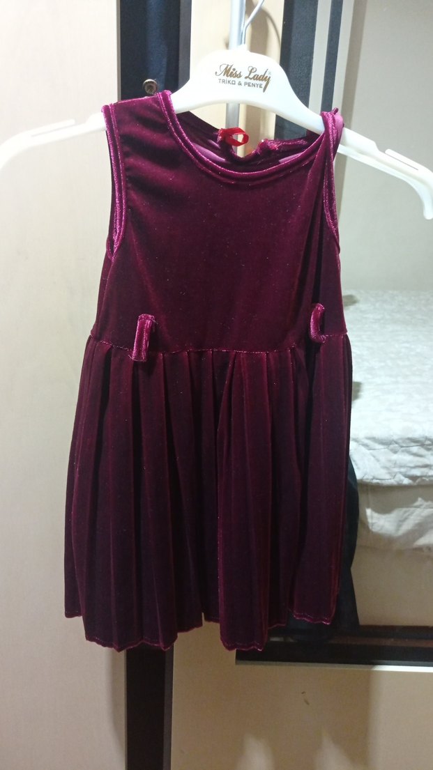 kadife pileli elbise - Görsel 3