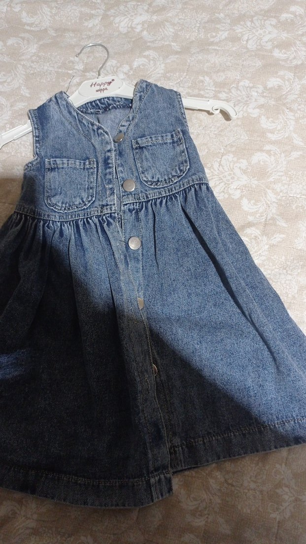 Kız Çocuk Kot Elbise Düğmeli - Görsel 2