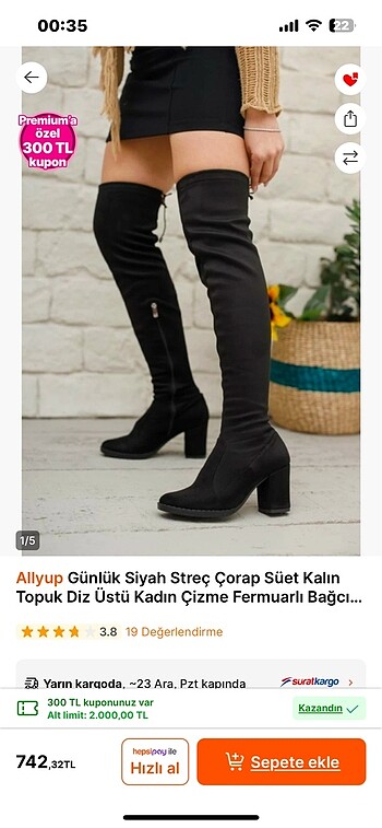 Günlük streç çorap süet çizme 38 numara