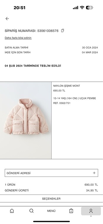 Zara Zara 13-14 yaş pembe mont