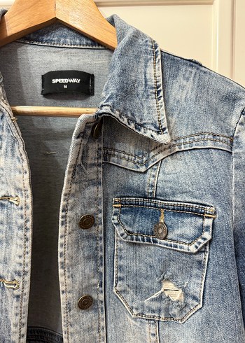 s Beden mavi Renk Düğmeli Gri Tie-Dye Denim Ceket