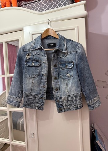 Düğmeli Gri Tie-Dye Denim Ceket