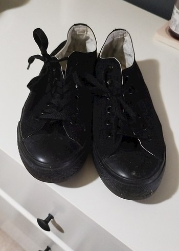 Siyah Converse Tarzı Kadın Spor Ayakkabı