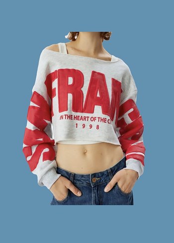 Kırmızı Baskılı Kadın Sweatshirt