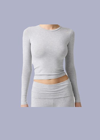 Gri Kadın Uzun Kollu Crop Top