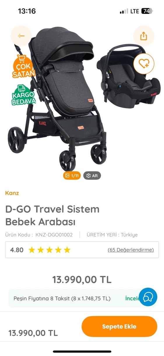 KANZ Gri Siyah Bebek Arabası - Görsel 2