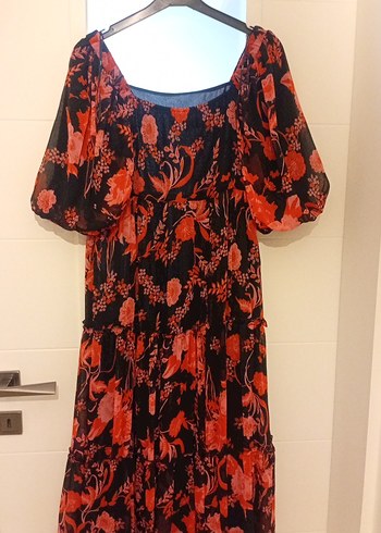 Kırmızı Desenli Bohem Uzun Elbise - Görsel 2