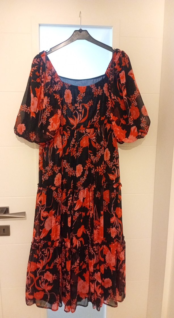 Kırmızı Desenli Bohem Uzun Elbise - Görsel 2