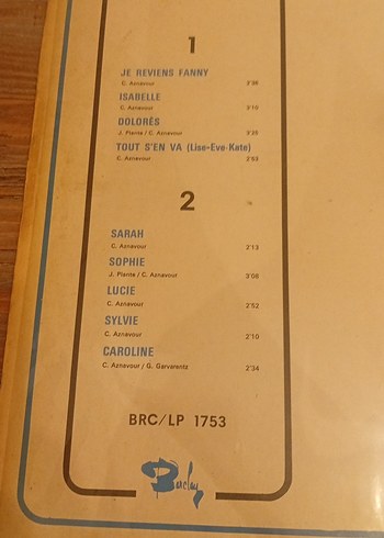 Charles Aznavour - Les Prénoms Albümü - Görsel 2