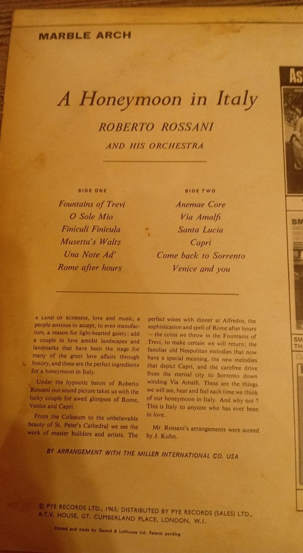 Honeymoon in Italy - Roberto Rossani ve Orkestrası - Görsel 3