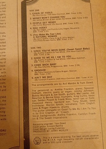 Aretha Franklin Lady Soul Plak Albümü - Görsel 4