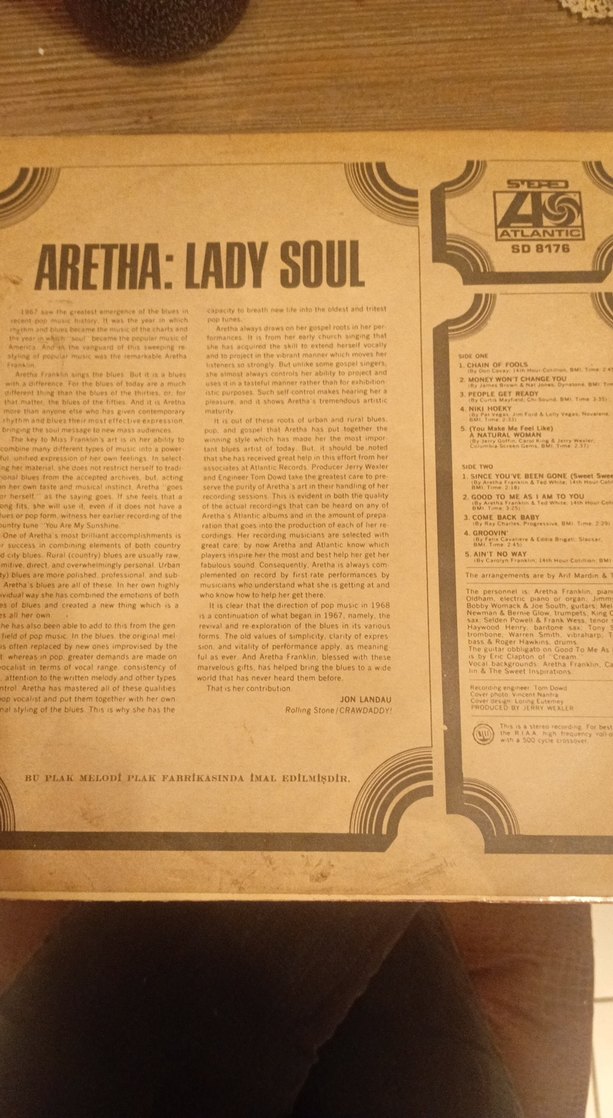 Aretha Franklin Lady Soul Plak Albümü - Görsel 3