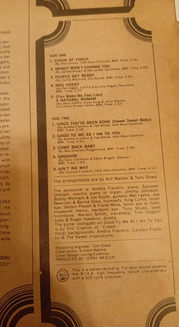 Aretha Franklin Lady Soul Plak Albümü - Görsel 4