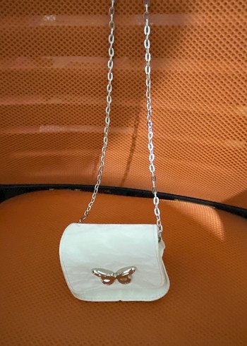 Zincir Detaylı Beyaz Deri Kadın Çanta vintage - Görsel 3