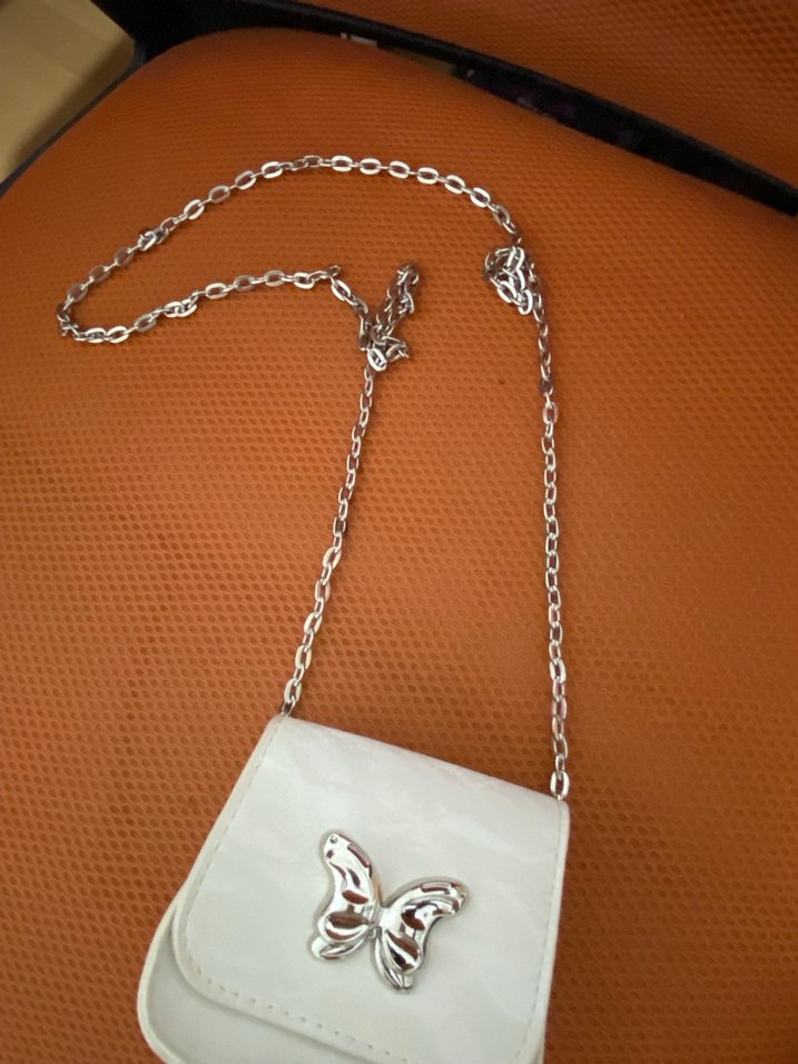 Zincir Detaylı Beyaz Deri Kadın Çanta vintage - Görsel 2