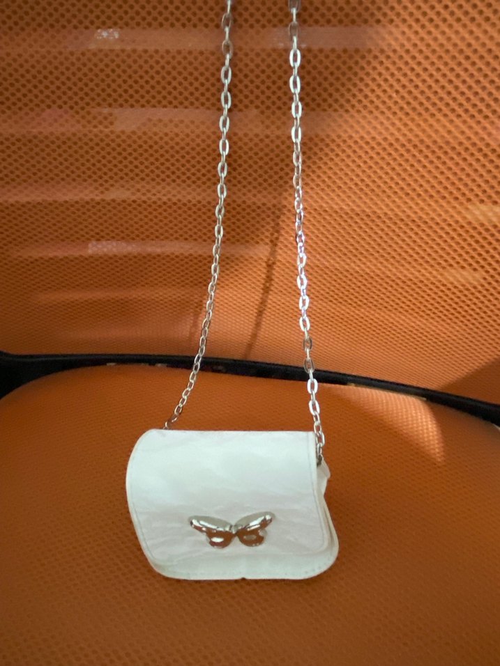 Zincir Detaylı Beyaz Deri Kadın Çanta vintage - Görsel 3