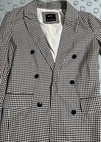 Düğmeli Siyah Kareli Kadın Blazer Ceket