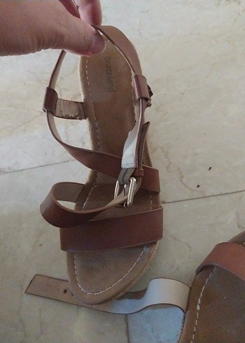 39 Beden kahverengi Renk Kahverengi Deri Kadın Dolgu Topuklu Sandalet