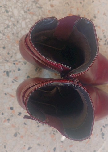 Bordo Deri Kadın Topuklu Bot - Görsel 2