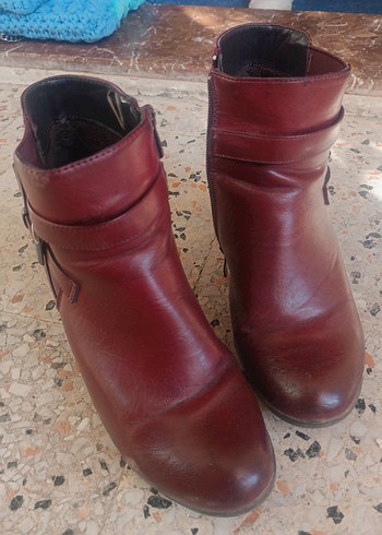 Bordo Deri Kadın Topuklu Bot - Görsel 3