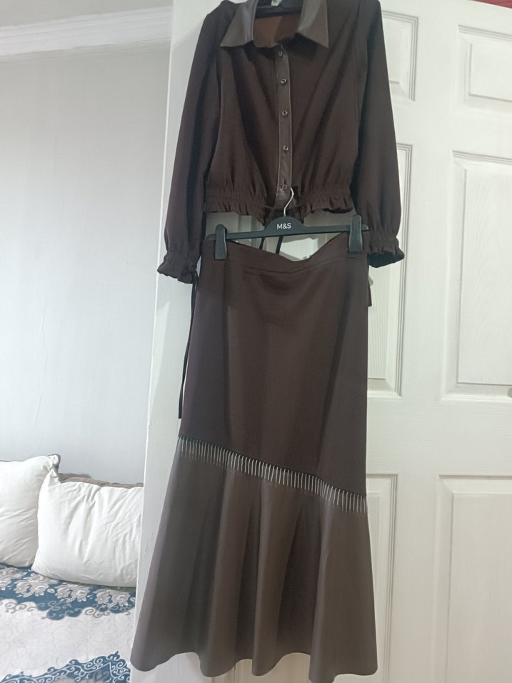 Kahverengi Deri Goth Midi Takım - Görsel 2