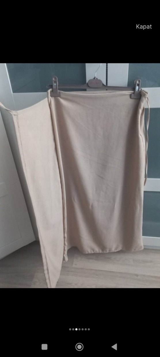 Bej Uzun Keten  yandan  bağlamalı Eteklğ - Görsel 2