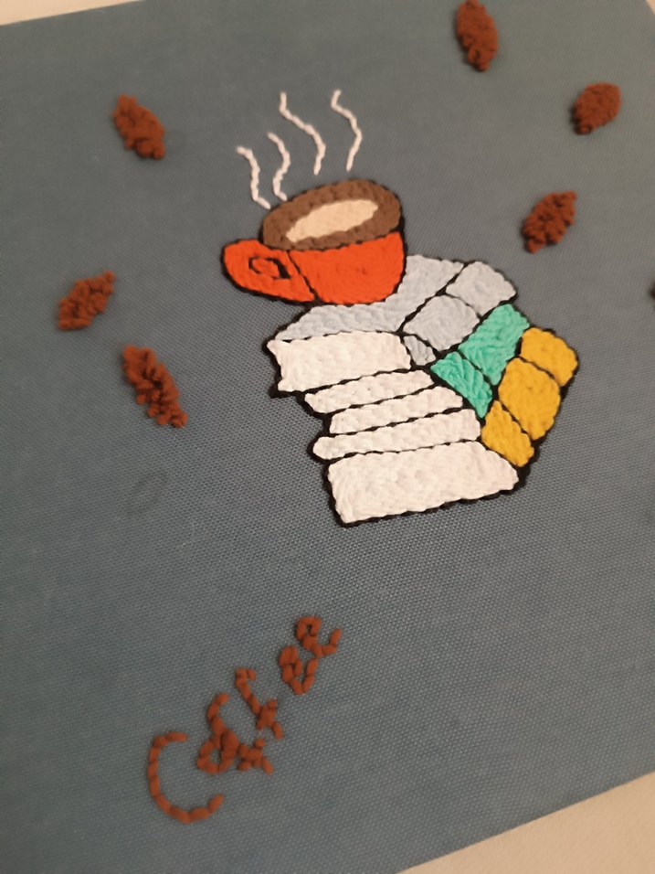 Kahve ve Kitaplar İşlemeli Sanat resimi - Görsel 2