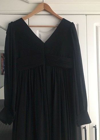 Siyah Uzun V Yaka Drapeli Kadın Elbise - Görsel 2