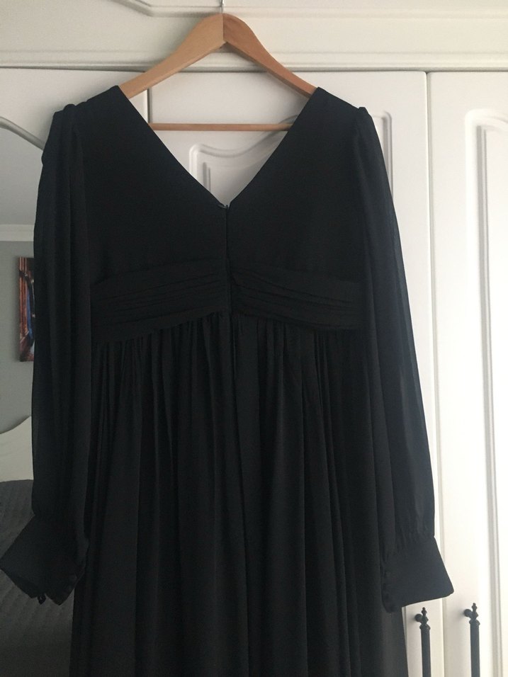 Siyah Uzun V Yaka Drapeli Kadın Elbise - Görsel 2