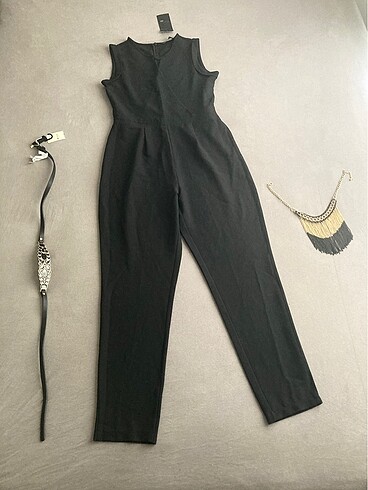 Kadın siyah tulum salopet ve aksesuarlar - Görsel 3