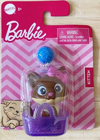 Barbie Mor Sepette Pembe Fiyonklu Kedi Figürü