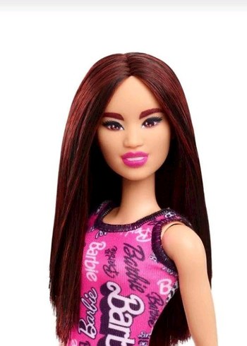 Barbie Koyu Pembe Yazılı Elbise Bebek