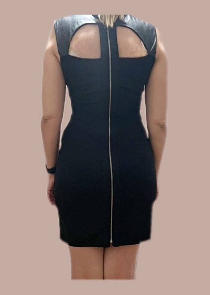 Siyah suni deri yakalı mini elbise - Görsel 2