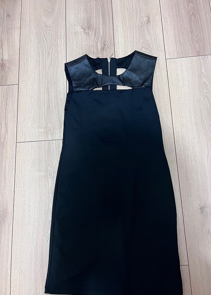 Siyah suni deri yakalı mini elbise - Görsel 3