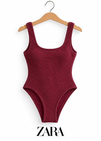 Zara Bordo Dokulu Tek Parca Mayo