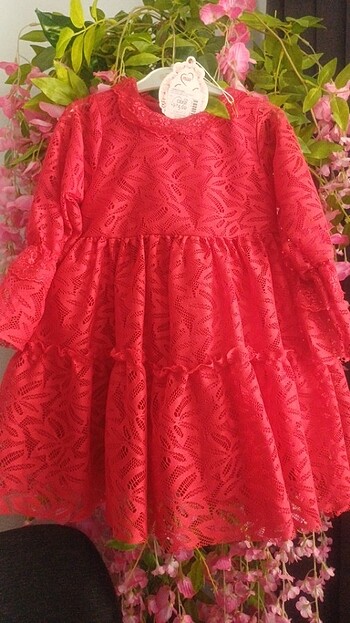 5 Yaş Beden kırmızı Renk Kız çocuk elbisesi