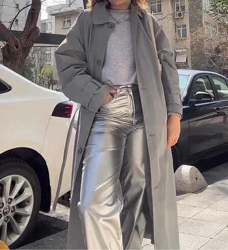 PULL BEAR GRİ TRENÇKOT