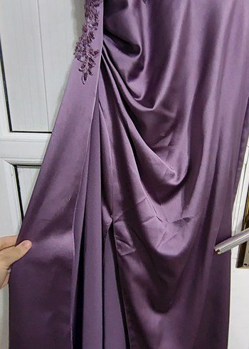 Mor Straplez Nakışlı Uzun Abiye Elbise - Görsel 5