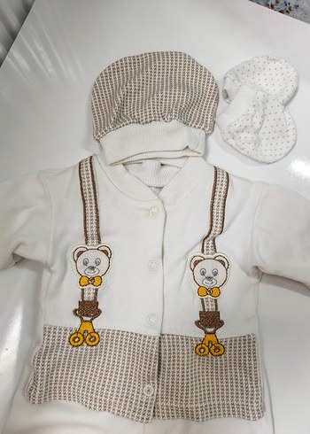 Uzun Kollu Beyaz Erkek bebek hastane çıkışı seti - Görsel 4
