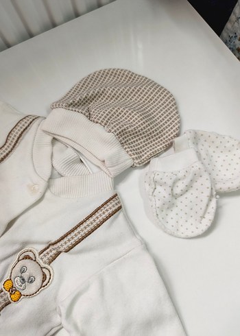 Uzun Kollu Beyaz Erkek bebek hastane çıkışı seti - Görsel 5
