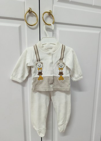 Uzun Kollu Beyaz Erkek bebek hastane çıkışı seti - Görsel 6