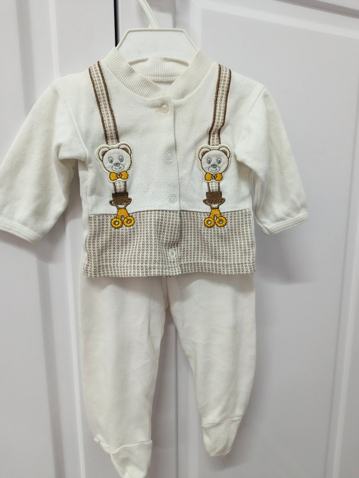 Uzun Kollu Beyaz Erkek bebek hastane çıkışı seti - Görsel 2